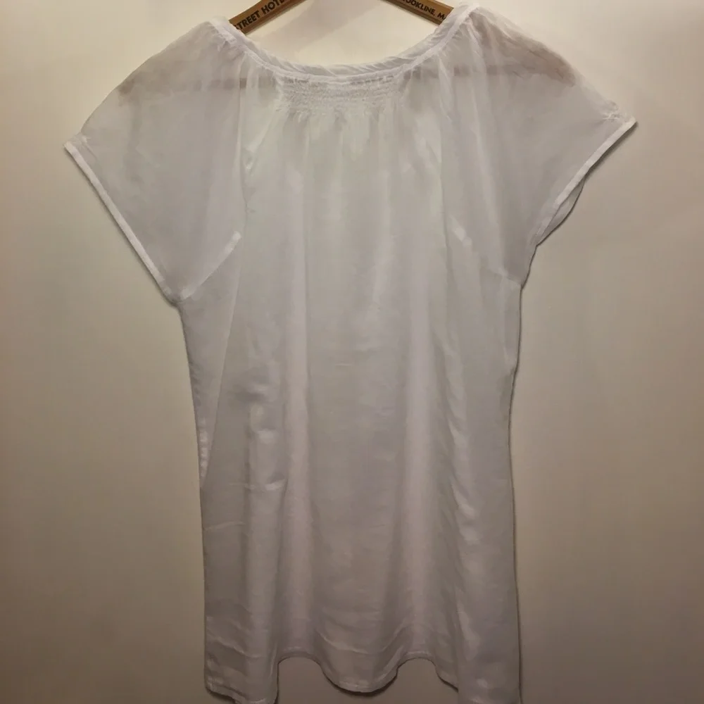 LUCY Button Up Semi Sheer Blouse Drawstring Neck M - Picture 6 of 8